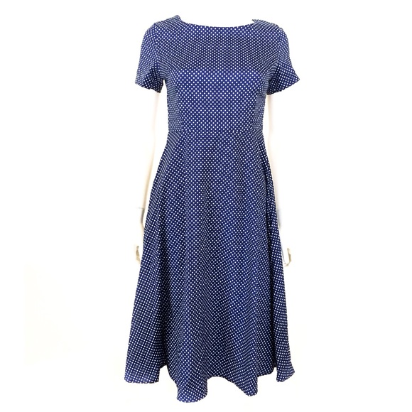 Vintage 1960s handmade blue white polka dot dress - Picture 2 of 6